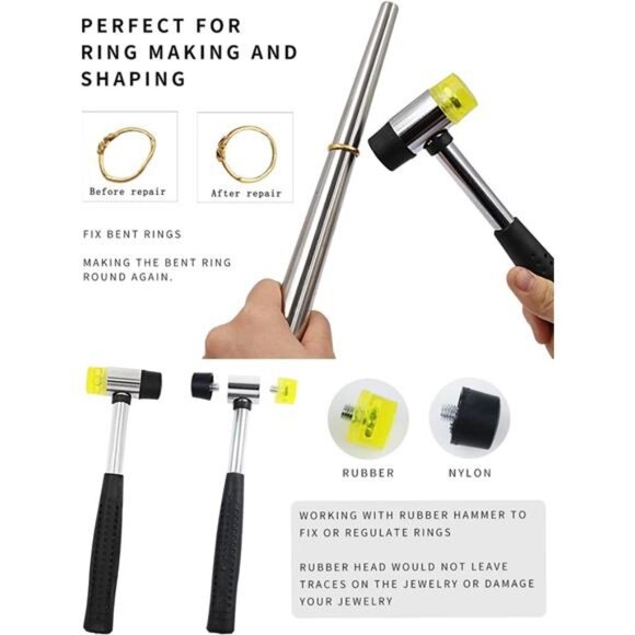 Ring Sizer Mandrel Measuring Tool Steel Ring Sizing Gauge Sizers Set Rubber - Picture 3 of 8